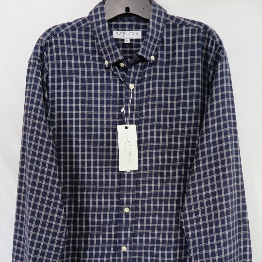 NWT Slate & Stone Club Collection Blue Check Modern Shirt Size XL MSRP $128